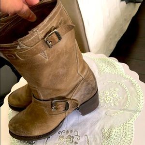 Frye boots! Classic tan engineer boots look great with dresses and jeans.